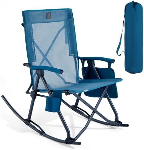 EVER ADVANCED Compact Rocking Camping Chair, Breathable Mesh Folding Rocker for Patio & Lawn, Portable Outdoor Chair with Hard Armrests, Supports 400lbs, Teal by EVERADVANCED