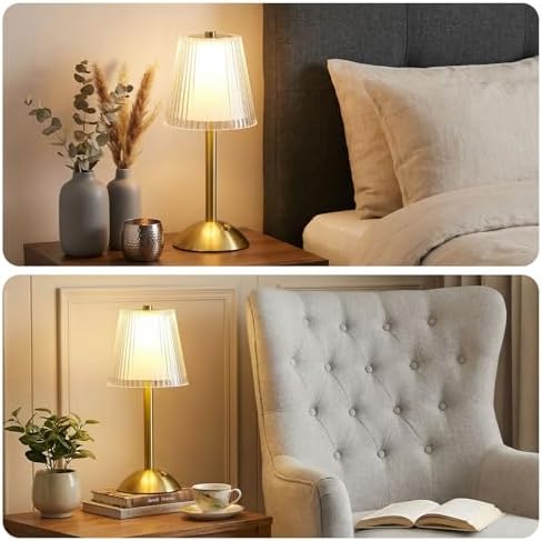 Liliful 2 Pcs Cordless Table Lamp LED Touch, Gold, Hollow Lined Style - Image 6