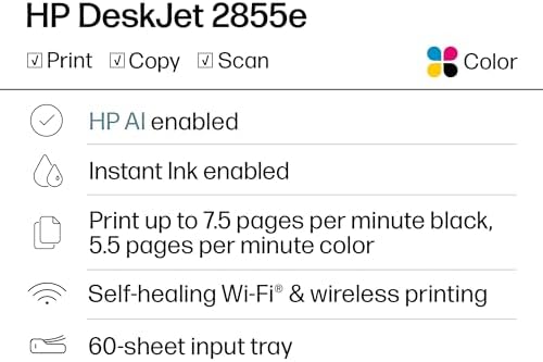 HP DeskJet 2855e Wireless All-in-One Color Inkjet Printer, Scanner, Copier, Best-for-home, 3 month Instant Ink trial included. This printer is only 2.4 ghz capable. (588S5A) - Image 2