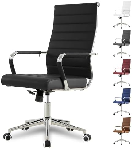 Okeysen Office Desk Chair, Ergonomic Leather Modern Conference Room Chairs, Executive Ribbed Height Adjustable Swivel Rolling Chair for Home Office. (Black) by Okeysen