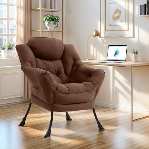 Furlide Lazy Chair with Ottoman, Soft Comfy Chair for Bedroom, Dark Brown - Image 2