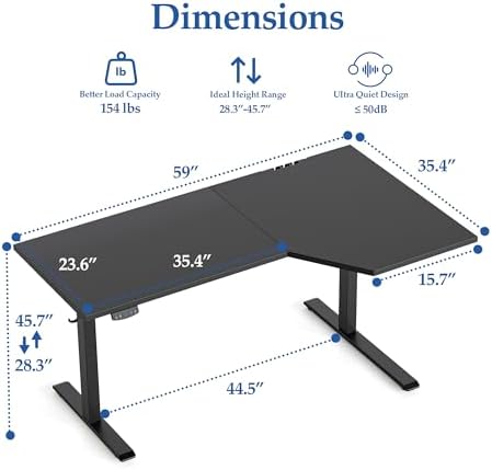 Klicelor L Shaped Standing Desk 59 x 35.4 Inch, Electric Height Adjustable Corner Desk for Home Office Workstation, Ergonomic Sit Stand Computer Table with Memory Controller, Black - Image 3
