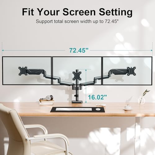 MOUNT PRO Triple Monitor Mount for Max 27" Screens, Hold Up to 17.6lbs Each - Image 4