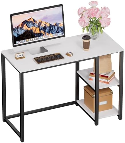 SINPAID 40" Small Computer Desk with Study Shelves for Home Office,White by SINPAID