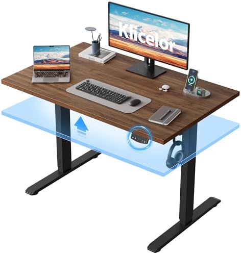 Klicelor 40 Inch Electric Standing Desk, Height Adjustable Office Desk, Sit Stand Up Computer Desk with Memory Preset, Two-Piece Desktop, Dark Walnut by Klicelor