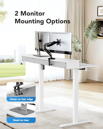 HUANUO 48″ x 24″ Electric Standing Desk with 2 Drawers, C-Clamp Mount Compatible, Height Adjustable Computer Desk, Home Office Stand Up Desk with 4 Preset Heights & 2 Hooks, White - Image 4