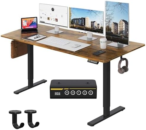 63 x 28 Inch Electric Standing Desk, 3 Memory Presets, Brown by GamorkLLC