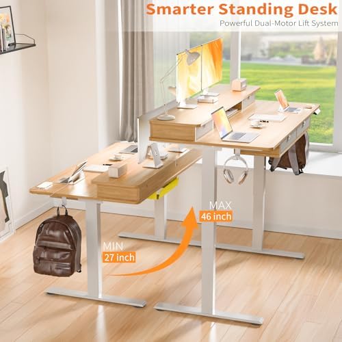 55 x 30 Inch Electric Standing Desk with 4 Drawers, Natural - Image 4