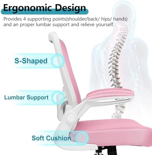 FelixKing Office Chair, Ergonomic Desk Chair Breathable Mesh Chairs Adjustable High Back Lumbar Support Flip-up Armrests, Executive Rolling Swivel Comfy Computer Chairs Home Office Pink - Image 4