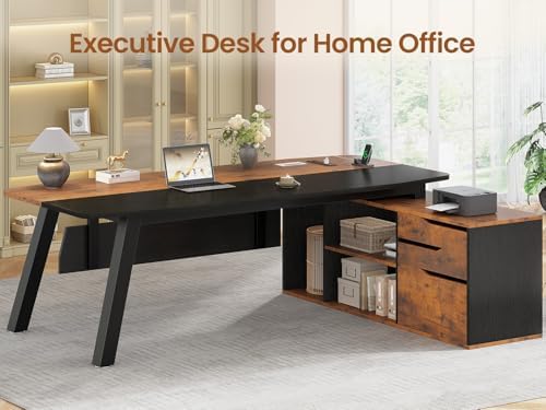 SEDETA 71" L Shaped Executive Desk with File Cabinet & Power Outlet - Image 4