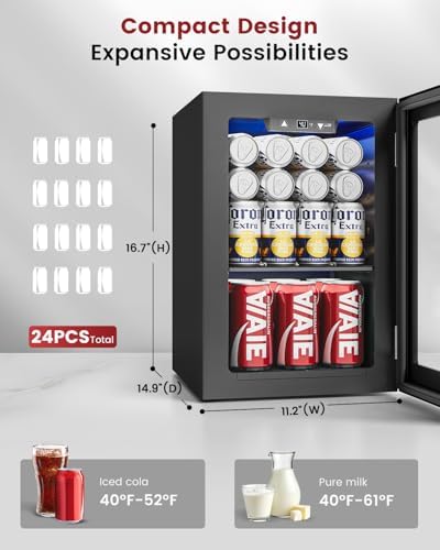 Feelfunn 24 Can Beverage Refrigerator, Mini Fridge, Black - Image 2