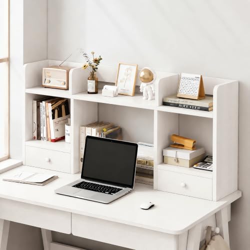 Desk Hutch with 2 Drawers, Desktop Organizer Shelf for College Dorm by Unknown