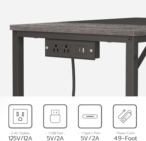 HOOBRO Computer Desk, 31.5 Inch Small Desk with Power Outlet, Writing Table with USB Charging Ports and 3 Hooks for Home Office, Bedroom, Easy to Assemble, Charcoal Gray and Black BC40UDN01 - Image 4