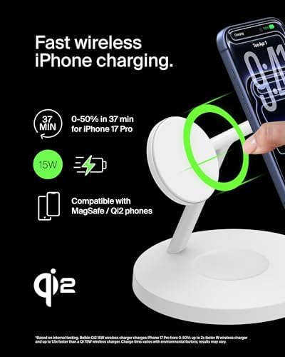 Belkin Qi2 15W Wireless Charging Station, 3 in 1 iPhone Charger - Image 3