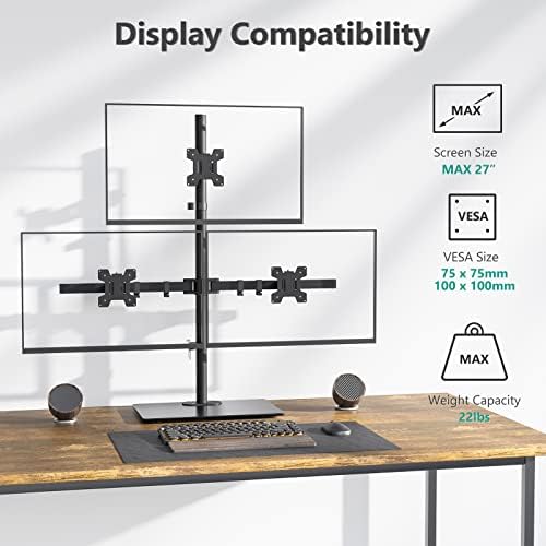 WALI Triple Monitor Stand, Height Adjustable Free-Standing Monitor Desk Mount, fits 3 Computer Screens up to 27 Inch, Holds up to 22lbs per Arm (GMF003) - Image 2