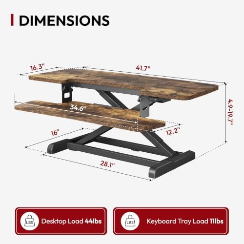 SANODESK Standing Desk Converter with Electric Motor 42" Height Adjustable Riser for Office Home,Dual Monitor and Laptop Workstation with Large Keyboard Tray, Rustic Color - Image 2