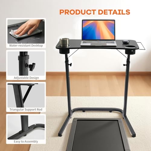 Treadmill Desk, Small Standing Desk for Walking Pad, 30-47 Inch Adjustable Height Walking Pad Stand for Treadmill, Portable Standing Table for Bike and Home Office Work - Black - Image 5