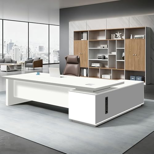 L Shaped Executive Desk with Drawers, Large Office Desk with Storage Cabinet, Wood L Shape Desk for Home Office or Business Workspace, Left or Right Cabinet Option, Multiple Sizes & Colors by Unknown