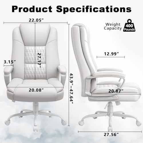 OFIKA Home Office Chair, 400LBS Big and Tall Chair Heavy Duty Design, Ergonomic High Back Cushion Lumbar Back Support, Computer Desk Chair, Adjustable Executive Leather Chair with Armrest - Image 3