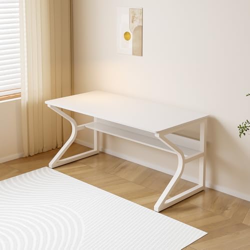 OSCHF 47.3-Inch Writing Desk with Storage Shelf, Warm White - Image 6