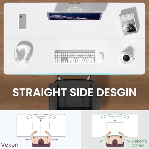 Veken 55 x 23.6 Inch Electric Standing Desk with Adjustable Height, Sit to Stand Computer Table for Study, Work or Gaming, Home Office Desk White - Image 4