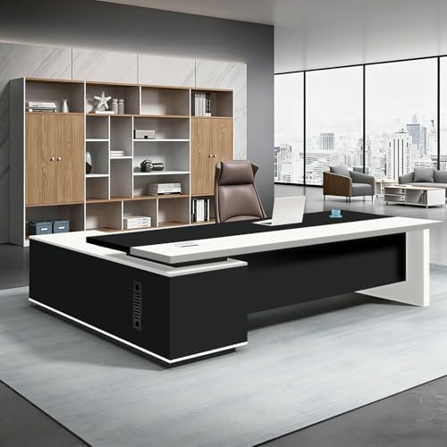 L Shaped Executive Desk with Drawers, Large Office Desk with Storage Cabinet, Wood L Shape Desk for Home Office or Business Workspace, Left or Right Cabinet Option, Multiple Sizes & Colors by Unknown