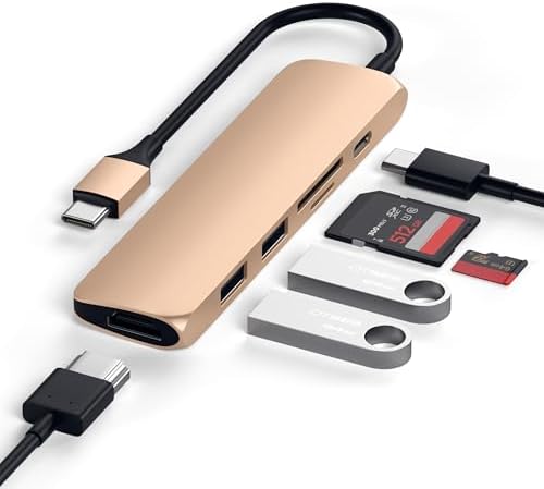 Satechi USB C Hub Slim Multiport Adapter V2 with 60W USB C PD, 4K HDMI (60Hz), Micro/SD Card Readers, USB 3.0 - for MacBook Pro & MacBook Air M2/M1, iPad Pro/Air M2/M1, Mac mini, iMac (Gold) - Image 3
