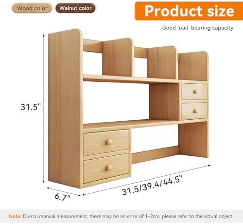 Desk Hutch, Wood Desktop Shelf Organizer with Cubby & Drawer for College Dorm Room, Office Desk Top Bookshelf for Storage - Image 2