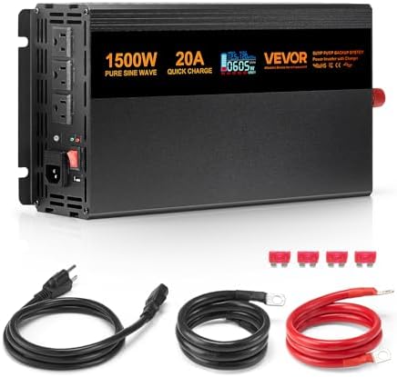 VEVOR Sump Pump Battery Backup System, 1500W, Auto Switches to Battery Inverter for Continuous Sump Pump Operation, Pure Sine Wave, LCD Display, for Basement Protection Emergency and Power Outage by VEVOR