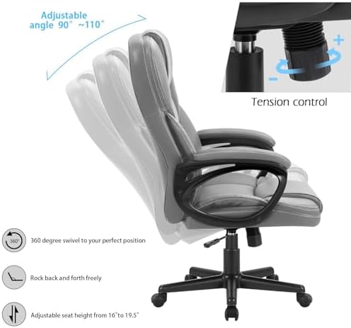 Furmax Office Executive Chair High Back Adjustable Managerial Home Desk Chair, Swivel Computer PU Leather Chair with Lumbar Support (1, Gray) - Image 4