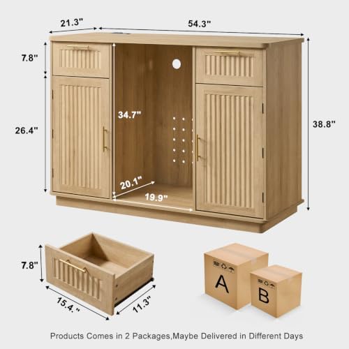 Okvnbjk Mini Fridge Cabinet with Storage & Power Outlet, Oak - Image 2