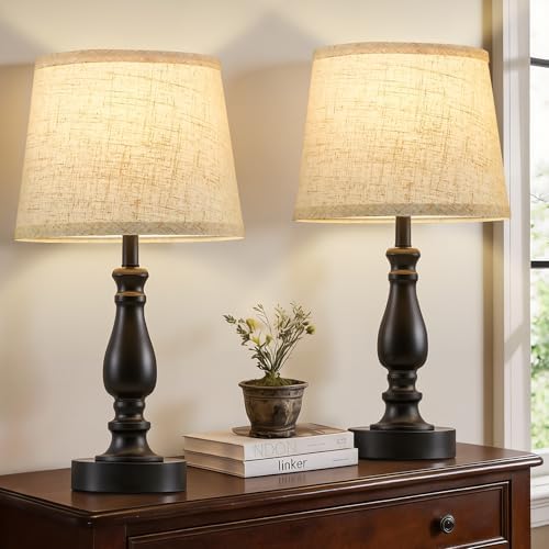 EJIAXIN Table Lamp Set of 2-19" Small Bedside Lamps Modern Lamp for Bedroom Living Room Lamps for Night Stands - Desk Lamps for Home Office End Tables Nightstand Lamps with Beige Linen Shades by WelcometoEJIAXIN