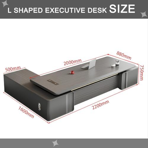 Executive Office Desk with Storage Cabinet,Modern l Shaped Executive Desk,50MM Thick Desktop for CEO Office, Reception & Commercial Workspace - Image 2