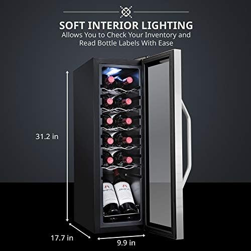 Ivation 12 Bottle Compressor Wine Cooler, Stainless Steel Fridge w/Lock - Image 3