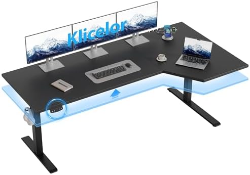 Klicelor L Shaped Standing Desk 63 x 35.4 Inch, Electric Height Adjustable Corner Desk for Home Office Workstation, Ergonomic Sit Stand Computer Table with Memory Controller, Black by Klicelor