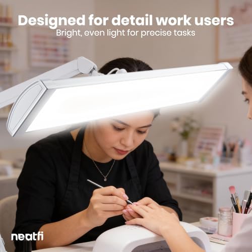Neatfi Ultra 3,500 Lumens LED Desk Lamp with Clamp – 45W, 270 SMD LEDs, Shadow-Free | Adjustable Brightness | Task Light for Nail Tech, Crafts, Reading, Office & Workbench (White, 26-Inch Wide Shade) - Image 2