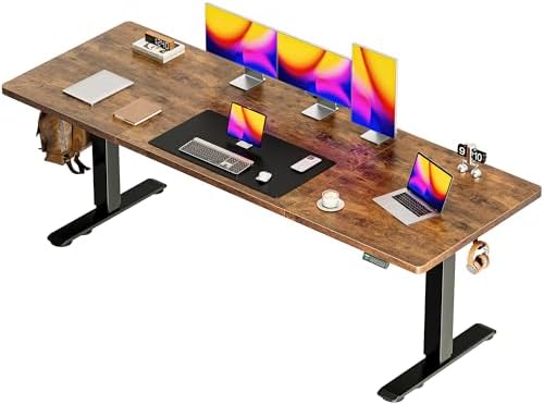 Huuger 78.7'' x 29.5'' Large Electric Standing Desk, Height Adjustable Computer Desk, 29.5" Deep Desktop, Stand up Gaming Office Desk with 2 Hooks, 3 Preset Heights, for Home Office, Rustic Brown by Huuger