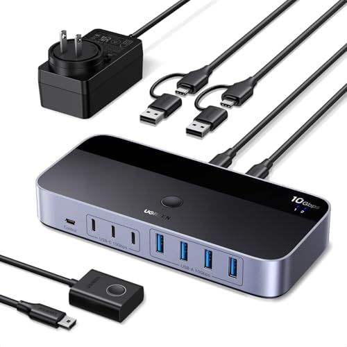 UGREEN 2-in 7-Out USB 3.2 Switch, 10 Gbps Switcher for A or C Computers Sharing All Devices(4 A+3 C) Keyboard Mouse Switch with Type C Converter Adapter,Power Adapter by UGREEN