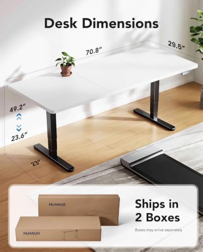 HUANUO 70x 30 Inch 3-Stage Electric Standing Desk, Brushless Motor, White & Black - Image 3