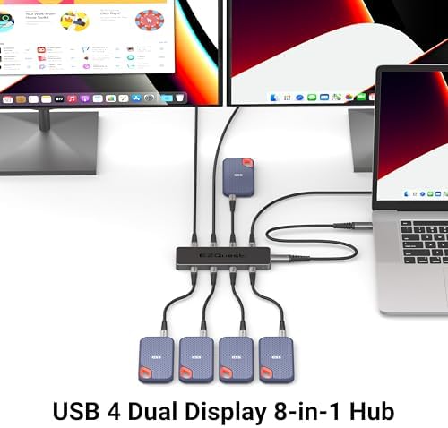 USB 4 Hub 8-in-1: Dual 4K 60Hz/8K Display, 7X USB-C Ports (3X USB4, 4X 10Gbps Data), 100W PD - Thunderbolt 3/4 Dock for MacBook Pro/Air M1/M2/M3, Windows, Chromebook - Image 3