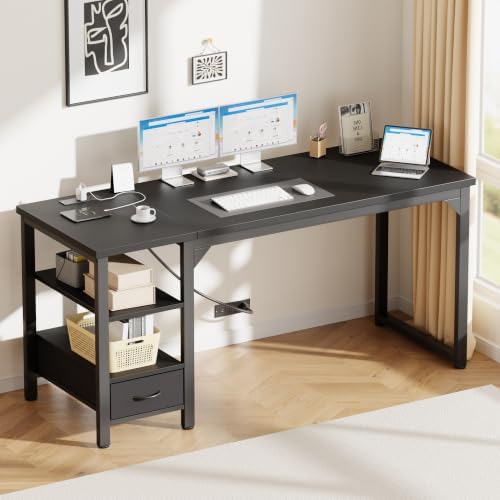 Mericonia 63" Computer Desk with Drawer, 1.2" Thick Reversible Office Desk - Image 2