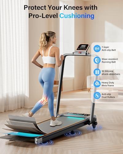 Walking Pad Treadmill with 15% Incline/Handle Bar/2 Screen Display, 3.5HP Foldable Walking Pad Treadmill, Portable Treadmills for Home with 4 Adjustable Incline, 350+lb Capacity, Smart App, RGB Light - Image 4