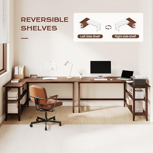 IOTXY 63" Reversible L-Shaped Office Desk with Storage Shelves, Walnut - Image 4