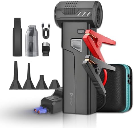 5-in-1 Jump Starter with Air Duster, Portable Vacuum, 2000A Car Battery Booster, Air Inflator/Deflator, 8000mAh Power Bank - 130000RPM Blower Fan Multi-Function Emergency Tool for Car & Outdoor Use by PURSUIT
