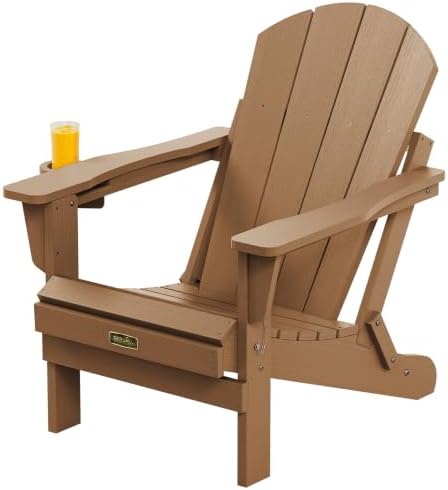 SERWALL Oversized Foldable Adirondack Chair with Cup Holder, HIPS, Brown by SERWALL