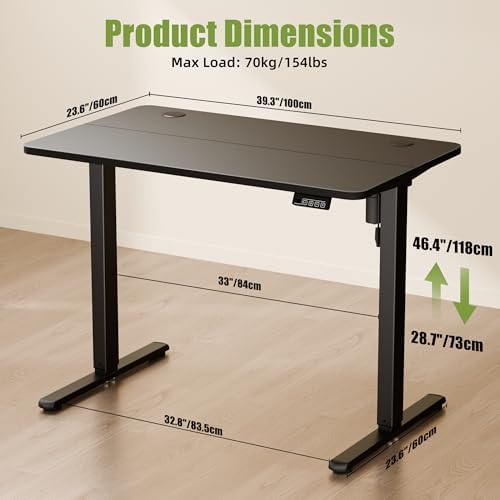 40"x24" Standing Desk, Height Adjustable Sit-Stand Home Office, Black - Image 3