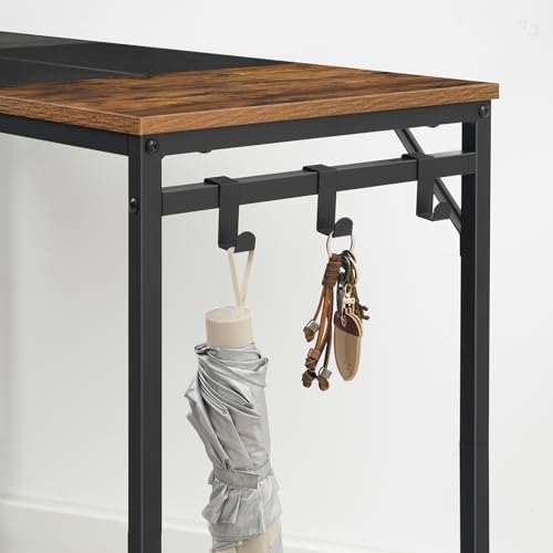 HOOBRO Computer Desk, 39.3 Inch Small Desk with Power Outlet, Writing Table with USB Charging Ports and 3 Hooks for Home Office, Study Room, Bedroom, Easy to Assemble, Rustic Brown and Black BF41UDN01 - Image 6