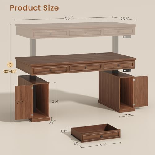 SEDETA 55.1" Farmhouse Executive Electric Standing Desk with 3 Drawers - Image 2
