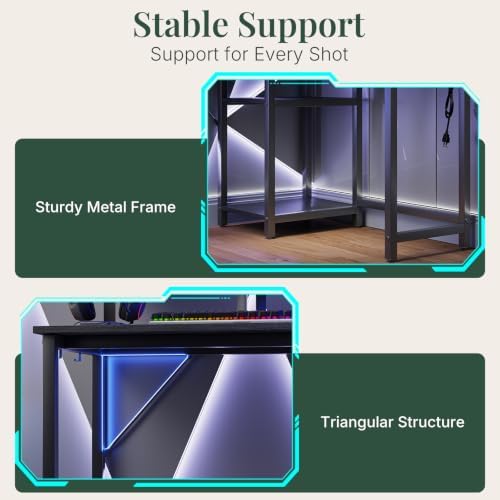 53" L Shaped Gaming Desk Reversible Corner Desk for Home Office - Image 5