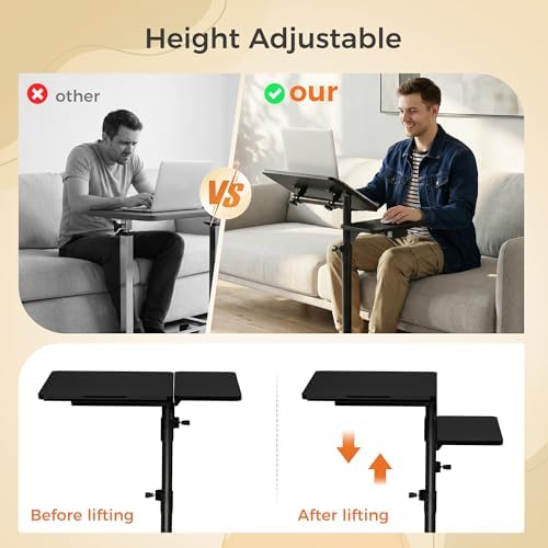Aothia Small Standing Desk Rolling Table Adjustable Height, Laptop Mobile Stand with Wheels, Overbed Table, Portable Computer Workstation with Tiltable Desktop for Teacher Classroom Home Office, Black - Image 4